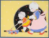 Mother Cat and Kitten Sweeping the Floor by Fern Bisel Peat, Gouache on illustration board, offered Jun 2015