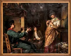 Interior Scene with Figures by August Wolf, Oil on canvas, offered Mar 2015