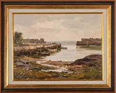 Harbor Scene by Wayne Beam Morrell, Oil on masonite, offered Mar 2015