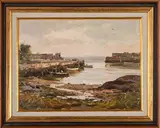 Harbor Scene by Wayne Beam Morrell, Oil on masonite, offered Mar 2015