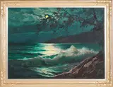 Moonlit Santa Barbara Coastal Scene by Frank Ferruzza, Oil on canvas, offered Mar 2015