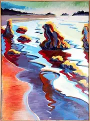 Beach Rocks, Bandon, Oregon by Mark David Gottsegen, 1989, Acrylic on paper laid on board, offered Mar 2015