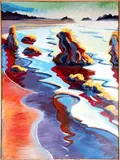 Beach Rocks, Bandon, Oregon by Mark David Gottsegen, 1989, Acrylic on paper laid on board, offered Mar 2015