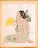 Jeune Fille de Saipan et Fleurs D'Hibiscus Marianes by Paul Jacoulet, 1934, Woodcut in colors, offered Mar 2015