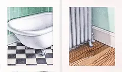 Radiator #2 and Close-up Bathtub with Claw by Gerald Kramer, Mixed media on board, offered Mar 2015