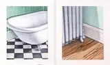 Radiator #2 and Close-up Bathtub with Claw by Gerald Kramer, Mixed media on board, offered Mar 2015
