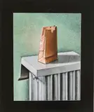 Radiator with Bag by Gerald Kramer, Mixed media on board, offered Mar 2015