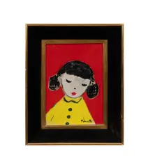 Girl in Yellow" - 20th century by Poucette, oil on board, sold Jun 2026