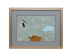 Untitled -- Man and Two Buffalo - by Lê Thiết Cương, gouache on cheesecloth, sold Jun 2026