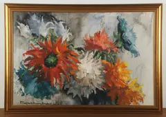 Still Life with Flowers by Marjorie Dean Andruk, oil on canvas, sold Jul 2024