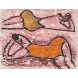 Reclining Bathers by Milton Avery, 2017, monotype with hand coloring in oil and gouache on cream wove paper, sold Jun 2022