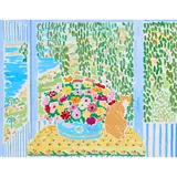 Bouquet and Cat on the Porch by John Botz, acrylic and gouache on canvas board, sold Jun 2022
