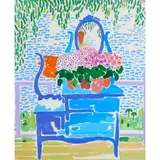 Blue Dresser by John Botz, acrylic and gouache on canvas board, sold Jun 2022