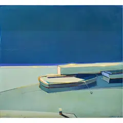 Blue Boats by Raimonds Staprans, 1990, oil on canvas, sold Jun 2022