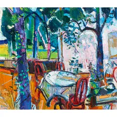 Summer Terrace by Robert Aaron Frame, 1972, oil on canvas, sold Jun 2022