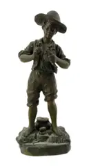 Untitled by Georges Omerth, bronze sculpture of boy fishing, sold Oct 2024
