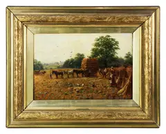 The Hay Field by J. H. Robinson, oil on canvas, sold Oct 2024