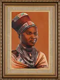 Portrait of a Woman in Traditional Dress by Mizraim Maseko, oil on embossed hand-tooled leather, sold Jul 2023