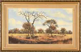 Trees in the Bushveld by Nico Coetzee, oil on canvas mounted on board, sold Jul 2023