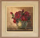 Still Life with Roses II by John Dykman, oil on board, sold Jul 2023