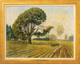 Impressionistic Landscape Scene by Hugó Mund, Oil on Board, sold Mar 2024