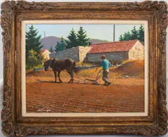 Greek Farmer by Arthur Sarnoff, Acrylic on Board, sold Mar 2024