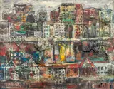 Abstract Expressionist Cityscape by Norman Carton, Oil on Canvas, sold Apr 2024