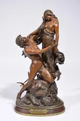ORPHEE ET EURYDICE by Bronze Sculpture, Ca. 1880. Bronze sculpture shows romanticized embrace of Orp, sold Jun 2021