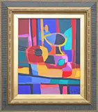 O/C by Le Fruit Verte, Oil on canvas abstract still life table of fruit, sold Jun 2021