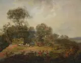 Figures resting in a country landscape by Johan H. Gradt, 1831, Oil on panel, sold Aug 2022