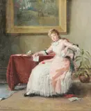 The love letter by J. Evans Eccles, 1886, Oil on canvas, offered Aug 2022