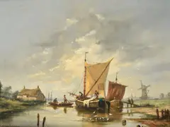 Unloading the catch by Gudrun Sibbons, Oil on board, offered Aug 2022