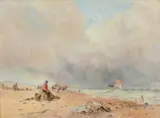 Fisherfolk on a beach by Harry J. Williams, Oil on canvas, offered Aug 2022