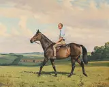 Be truthful, point-to-point, horse & rider by Maurice Tulloch, 1964, Oil on canvas, offered Aug 2022