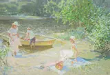 The boating party by Alexander Tioutrine, Oil on canvas, offered Aug 2022