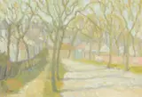 Suburbs, summer by Gerald Jarman, Oil on board, offered Aug 2022