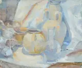 Still life of jug and vases by S. Doideau, Oil on canvas, offered Aug 2022
