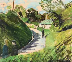 Road to folly cottage, sussex by Carel Weight, 1972, Oil on card laid to board, sold Aug 2022