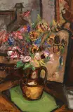 Display of flowers by Keith Baynes, Oil on canvas, offered Aug 2022