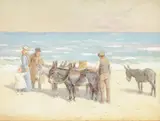 The donkey ride, at the beach by John Atkinson, watercolor, sold Aug 2022