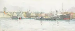 Port scene by Alfred Heaton Cooper, Pencil and watercolour, offered Aug 2022