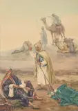 Resting bedouins by Alberto Rosati, Watercolour, offered Aug 2022