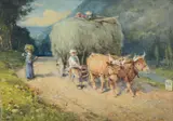 The bullock team by Ferdinand E. Gröne, Oil and watercolour on paper, offered Aug 2022