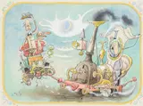 'a pleasing display of deportment in a trying situation' by Frederick Rowland Emett, Ink and watercolour, sold Aug 2022