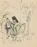 La conversation by Jules Pascin, Ink and watercolour, offered Aug 2022