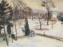 Snow in joubert park by Maud Sumner, Ink, watercolour and pastel, offered Aug 2022