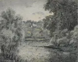 A chateau in a wooded river landscape by Pierre Ernest Prins, Pastel, offered Aug 2022