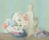 Still life of flowers and a statue by Adelaide Louise Spark, Watercolour, offered Aug 2022