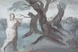 Figure and trees in a landscape by Bernard Meninsky, Gouache on paper, offered Aug 2022