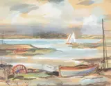 Ebb tide on the blackwater, essex by Rowland Suddaby, Watercolour, ink and gouache, offered Aug 2022